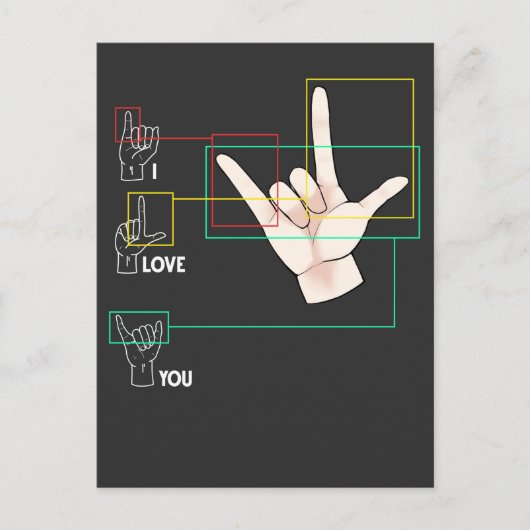 American Sign Language Handzeichen ASL I Liebe Sie Postkarte (Vorderseite)