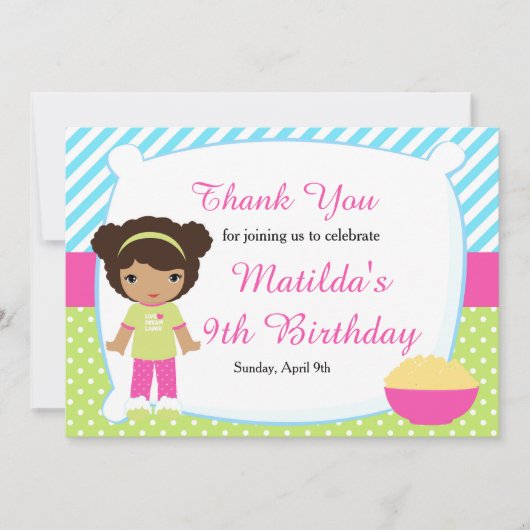 American Sleepoe Slumber Party Geburtstag Dankeskarte (Vorderseite)