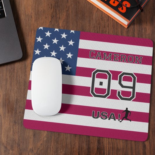 American Soccer Athlete Personalized Stars Stripes Mousepad