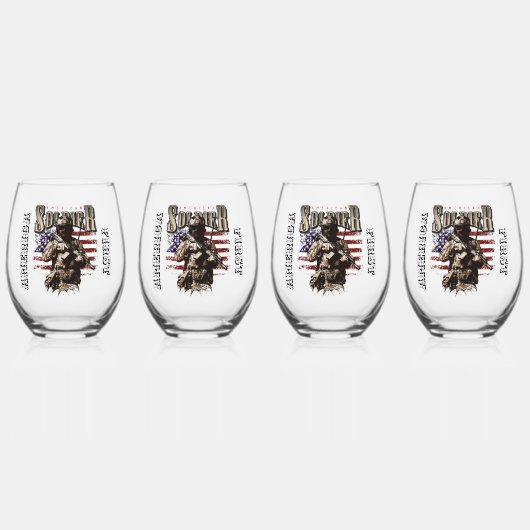 American Soldier Design Stemless WIne Glass Set Weinglas Ohne Stiel (Vorderseite)