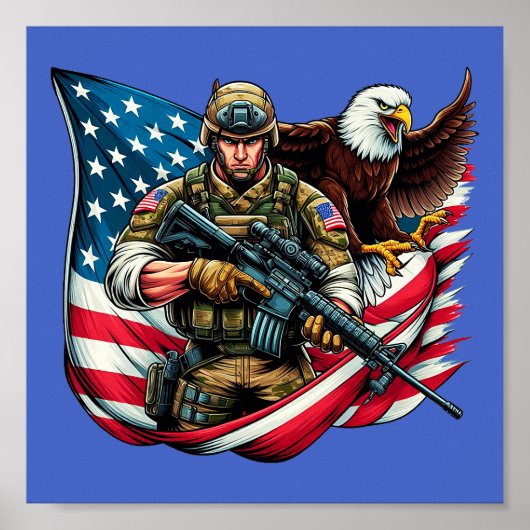 American Soldier Eagle USA Flag Patriotische Kunst Poster (Vorne)