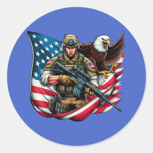American Soldier Eagle USA Flag Patriotische Kunst Runder Aufkleber