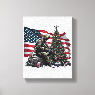 American Soldier Usa Flag Weihnachtsbaum Kunst Leinwanddruck