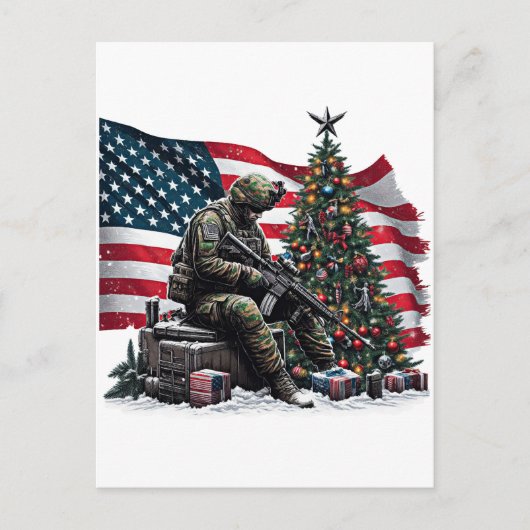 American Soldier Usa Flag Weihnachtsbaum Kunst Postkarte (Vorderseite)