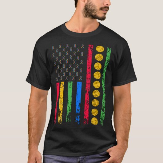 American Sports Flag Autism Awareness Month Volley T-Shirt (Vorderseite)