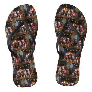American Staffordshire am Kamin Weihnachten Badesandalen