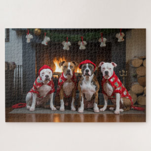 American Staffordshire am Kamin Weihnachten Puzzle