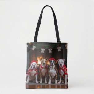 American Staffordshire am Kamin Weihnachten Tasche