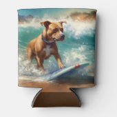 American Staffordshire Beach Surfing Malerei Dosenkühler (Vorderseite)