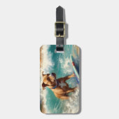 American Staffordshire Beach Surfing Malerei Gepäckanhänger (Vorderseite vertikal)
