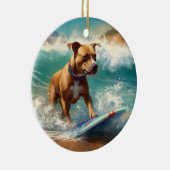 American Staffordshire Beach Surfing Malerei Keramik Ornament (Rechts)