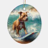American Staffordshire Beach Surfing Malerei Keramik Ornament (Links)