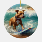 American Staffordshire Beach Surfing Malerei Keramik Ornament (Hinten)