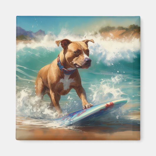American Staffordshire Beach Surfing Malerei Magnet (Vorne)