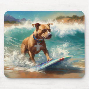 American Staffordshire Beach Surfing Malerei Mousepad