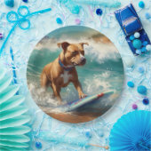 American Staffordshire Beach Surfing Malerei Pappteller