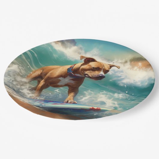 American Staffordshire Beach Surfing Malerei Pappteller