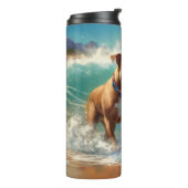 American Staffordshire Beach Surfing Malerei Thermosbecher (Nach links gedreht)
