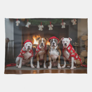 American Staffordshire by Fireplace Christmas Geschirrtuch