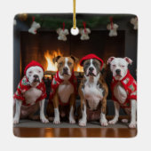 American Staffordshire by Fireplace Christmas Keramikornament (Rückseite)