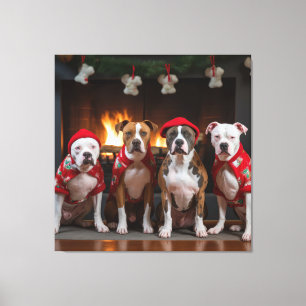 American Staffordshire by Fireplace Christmas Leinwanddruck