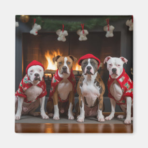 American Staffordshire by Fireplace Christmas Magnet