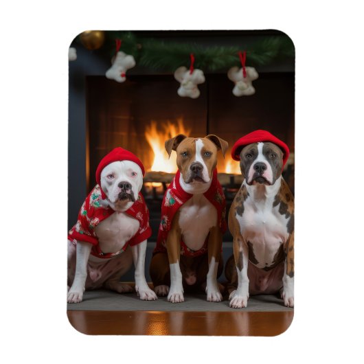 American Staffordshire by Fireplace Christmas Magnet (Vertikal)
