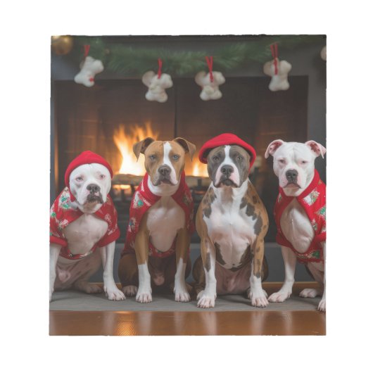 American Staffordshire by Fireplace Christmas Notizblock (Vorderseite)