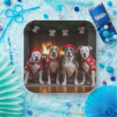 American Staffordshire by Fireplace Christmas Pappteller (Party)