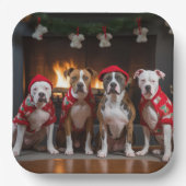 American Staffordshire by Fireplace Christmas Pappteller (Vorderseite)