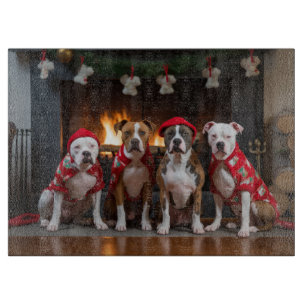 American Staffordshire by Fireplace Christmas Schneidebrett