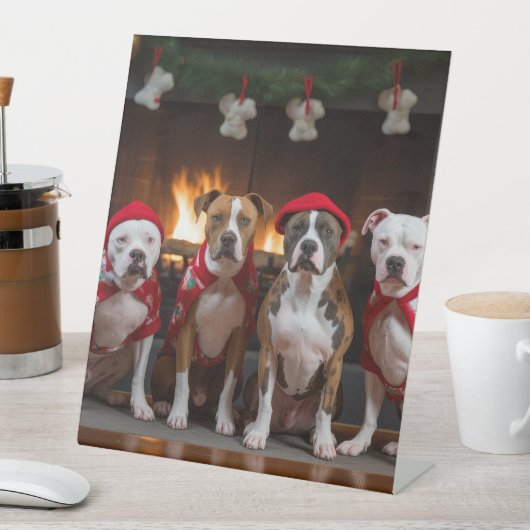 American Staffordshire by Fireplace Christmas Sockelschild (In Situ)