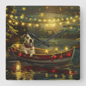 American Staffordshire Christmas Festive Voyage Quadratische Wanduhr (Vorderseite)