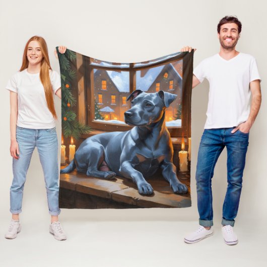 American Staffordshire Christmas Lights Holiday Fleecedecke (Beispiel)