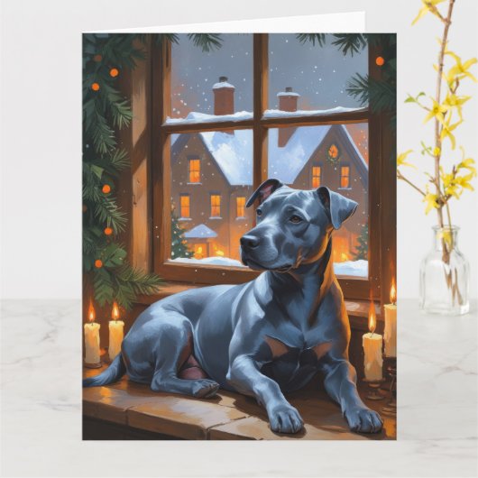American Staffordshire Christmas Lights Holiday Karte (Gelbe Blume)