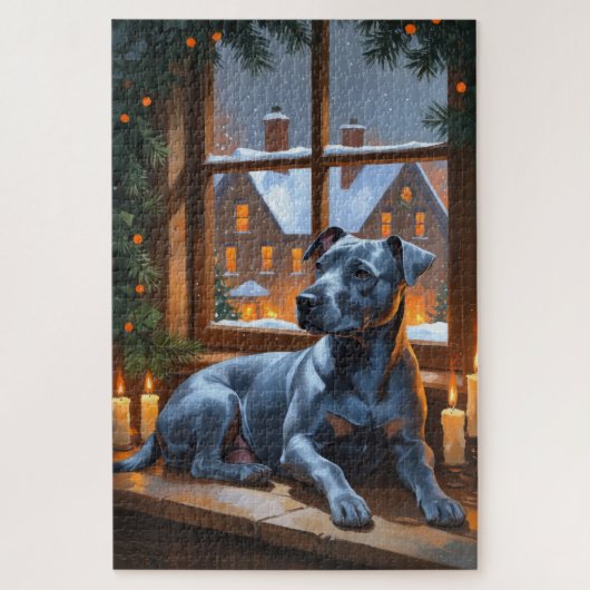 American Staffordshire Christmas Lights Holiday Puzzle (Vertikal)