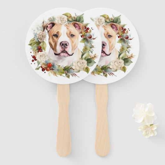 American Staffordshire Christmas Wreath Festive Fächer (Vorne und Hinten)
