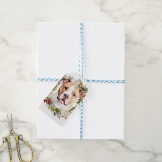 American Staffordshire Christmas Wreath Festive Geschenkanhänger (Mit Garn)