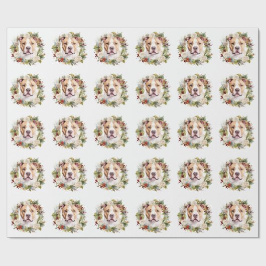 American Staffordshire Christmas Wreath Festive Geschenkpapier (Flach)