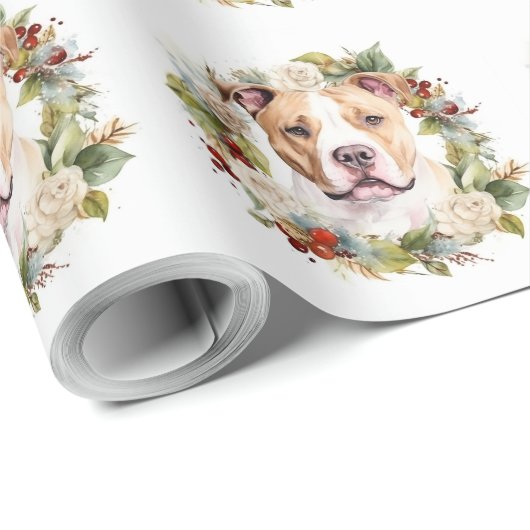 American Staffordshire Christmas Wreath Festive Geschenkpapier (Rolleneckpunkt)