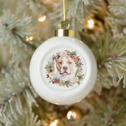 American Staffordshire Christmas Wreath Festive Keramik Kugel-Ornament (Baum)
