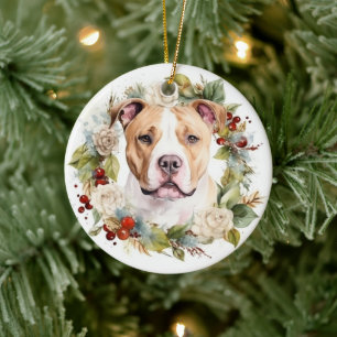 American Staffordshire Christmas Wreath Festive Keramik Ornament