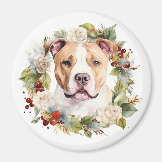 American Staffordshire Christmas Wreath Festive Magnet (Vorne)