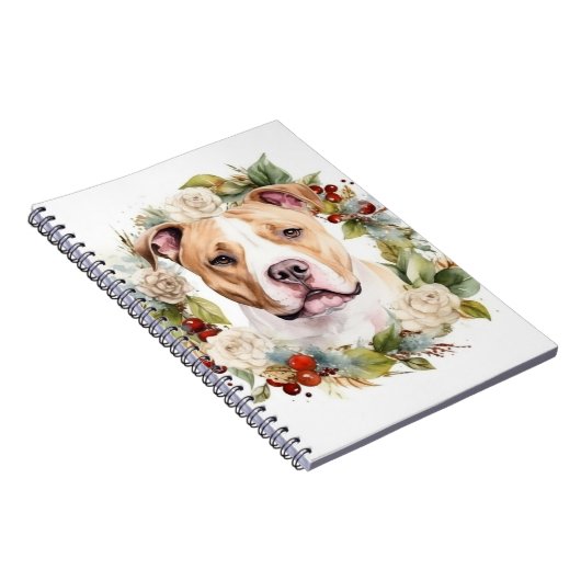 American Staffordshire Christmas Wreath Festive Notizblock (Rechte Seite)