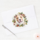 American Staffordshire Christmas Wreath Festive Runder Aufkleber (Umschlag)