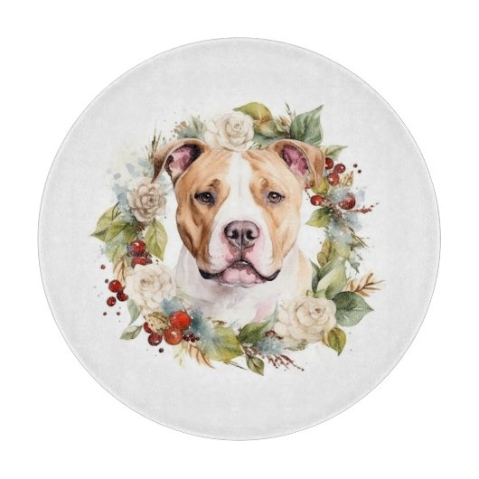 American Staffordshire Christmas Wreath Festive Schneidebrett (Vorderseite)
