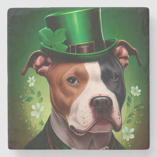 American Staffordshire dog am St. Patrick's Day Steinuntersetzer