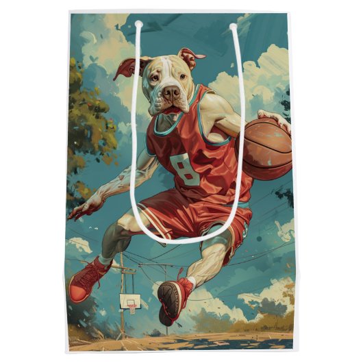 American Staffordshire Dog Basketball Mittlere Geschenktüte (Rückseite)