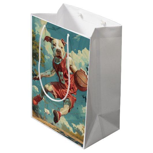 American Staffordshire Dog Basketball Mittlere Geschenktüte (Rückseite Schrägansicht)