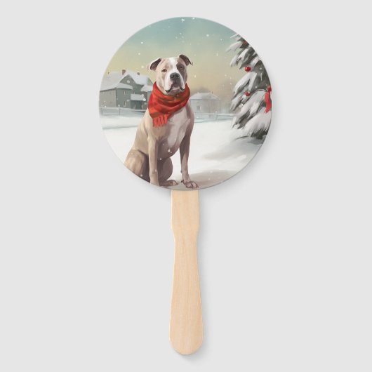American Staffordshire Dog in Snow Christmas Fächer (Rückseite)